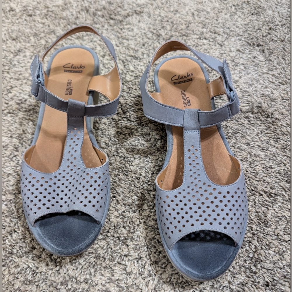 Gray Blue Wedge Sandals